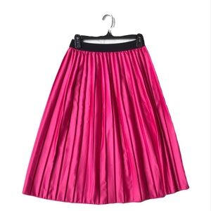 Hot Pink Fuchsia Satin Midi Skirt - S